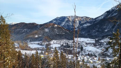 View from Lunzberg onto the town in winter, Scheiblingstein and &Ouml;tscher in the background