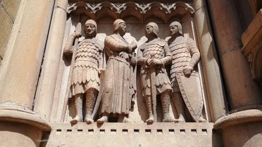 Armed men, detail of the portal of Saint S&eacute;gol&egrave;ne, Metz