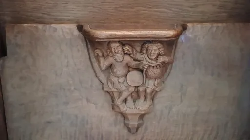 Fighting scene, wooden carving on the choir stalls, Basel cathedral