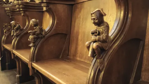 Figures in the choir stalls at Saint Martins church, Colmar