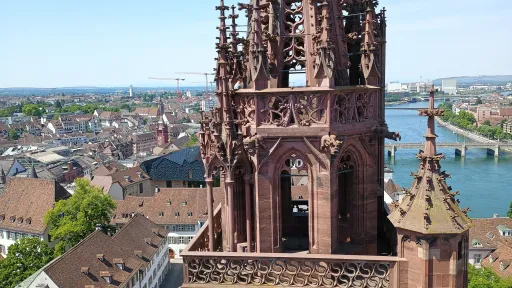 View from Saint Martins tower to Saint Georges tower, Basel cathedral