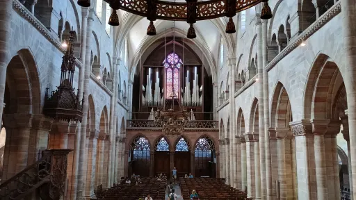 The inside of Basel cathedral, in view of the organ