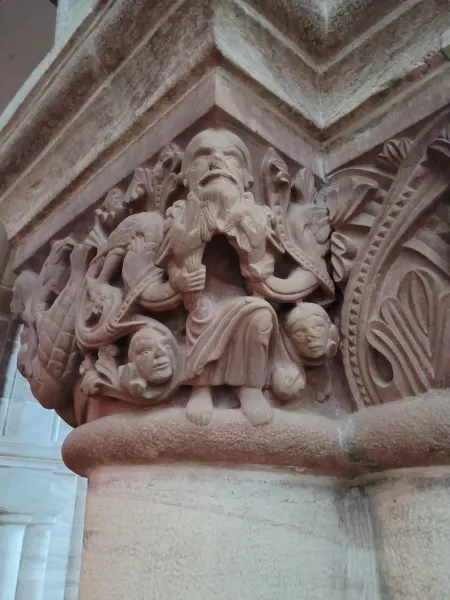 Capital with man and monsters, Basel cathedral