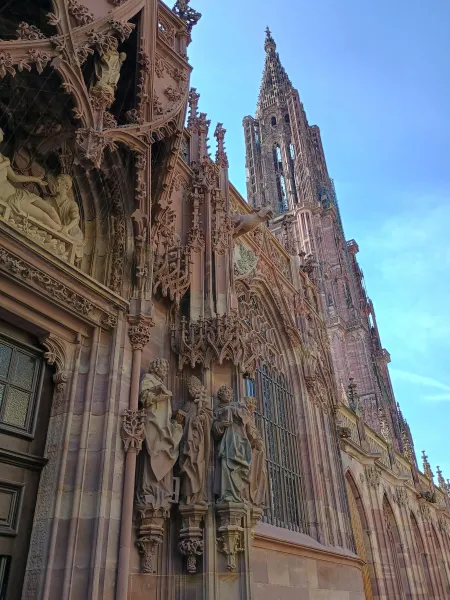 The tower of Strasbourg cathedral viewed from Saint Lawrence portal
