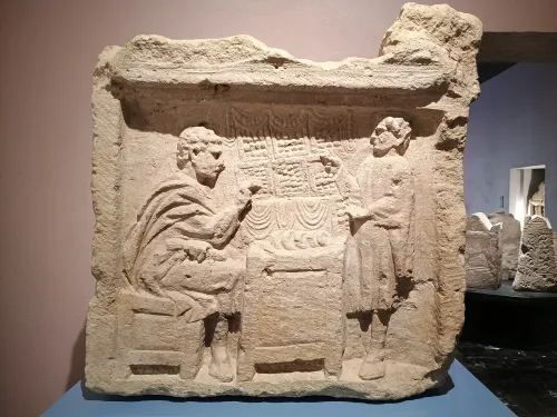 Roman tombstone depicting a jeweller's shop, Mus&eacute;e de la Cour d'Or, Metz