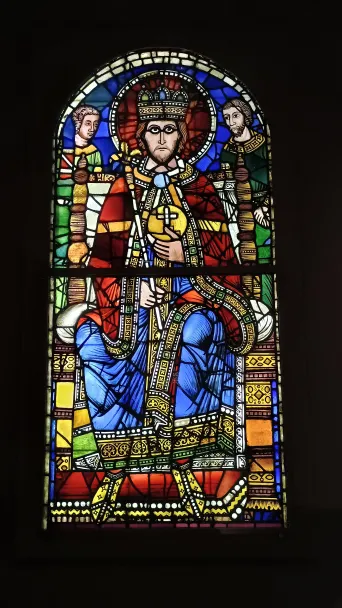 Stained glass window from Strasbourg cathedral depicting an enthroned emperor, 12th century, Maison de l'Oevre Notre-Dame
