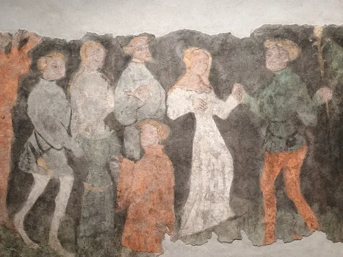 Neidhart Festsaal, wall painting with dancing scene