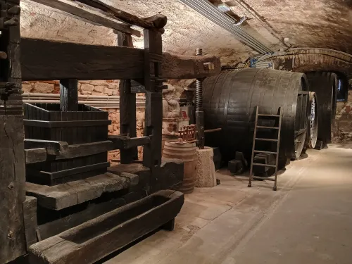 Weinpresse und F&auml;sser, Schloss Esterh&aacute;zy