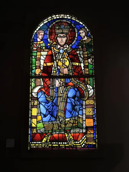 Stained glass window from Strasbourg cathedral depicting an enthroned emperor, 12th century, Maison de l'Oevre Notre-Dame