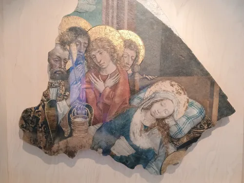 Dormition of Mary, fragment of a wall painting from the 15th century, Eglise Sainte-Madeleine de Strasbourg