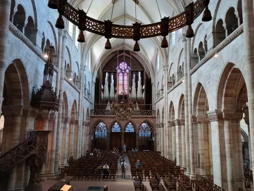 Im Inneren des Basler M&uuml;nsters, mit Blick auf die Orgel